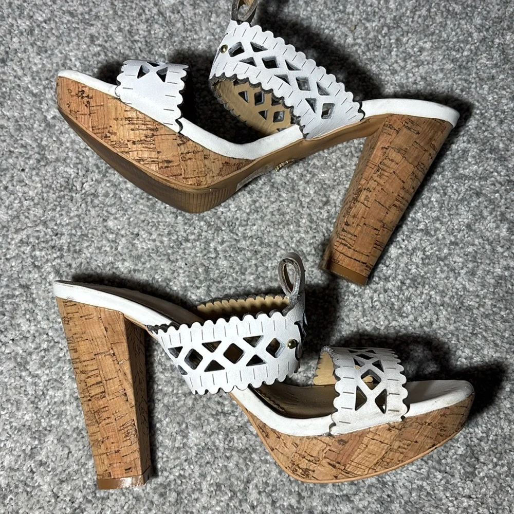 Vintage Victoria's Secret White leather Platform heels Cork heel cutout sandal